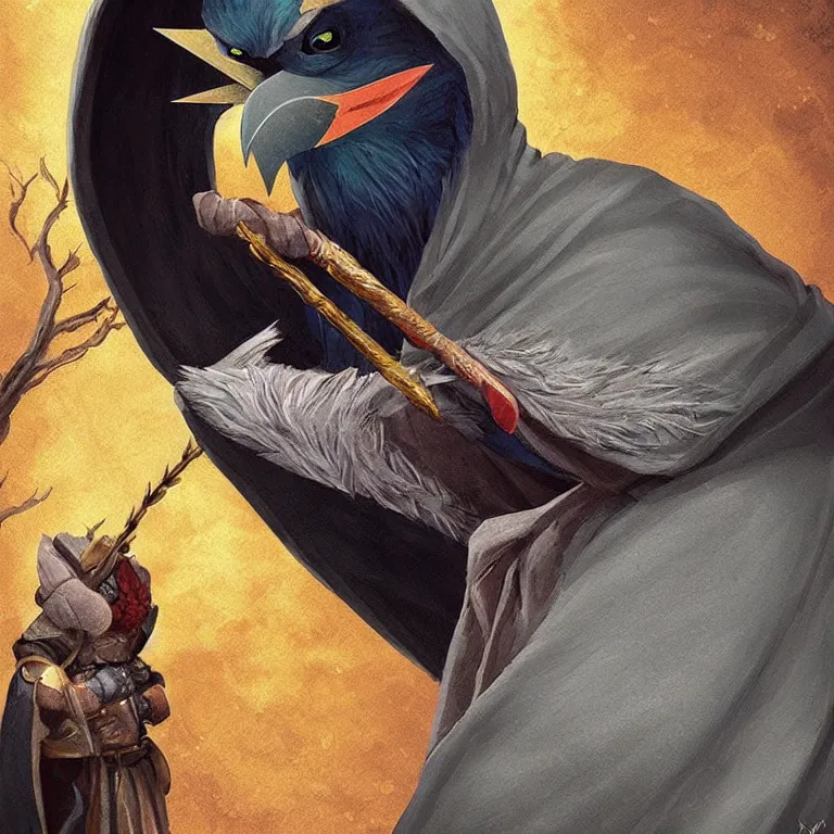 Image similar to “a Kenku in a hooded cloak holding a bow and arrow, fantasy art, digital art, 4K”