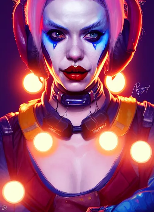 Image similar to portrait of apex legends harley quinn, intricate, elegant, glowing lights, highly detailed, digital painting, artstation, glamor pose, concept art, smooth, sharp focus, illustration, art by artgerm and greg rutkowski, artey freytag