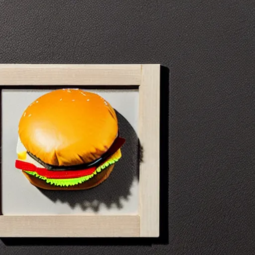 Image similar to a cheese burger made of lego, modern art