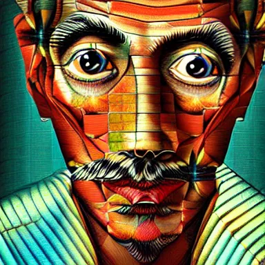 Image similar to portrait of a uncanny artist by Chor Boogie and Salvador Dali collaboration, digital art, mix of aesthetics, close up, high details