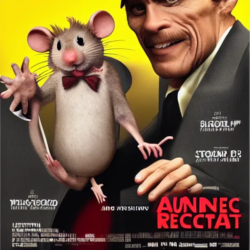 Prompt: movie poster of an anthropomorphic singing rat, starring william dafoe