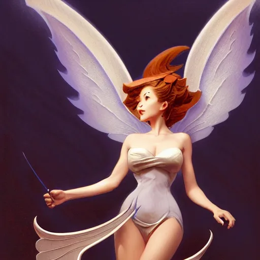 Prompt: 3 / 4 view of a woman with wings, pixie character, genshin impact, fantasy magic, dark light night, intricate, elegant, sharp focus, illustration, highly detailed, concept art, matte, anime, trending on artstation,, by greg rutkowski, gil elvgren, earl moran, enoch bolles, anime, maxim magazine h 6 4 0