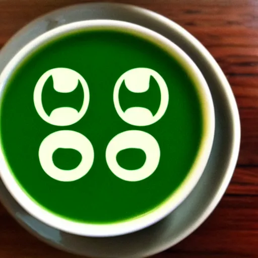 Image similar to luigi's face on the surface of green tea.