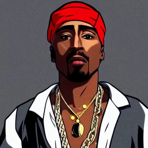 Image similar to Tupac Shakur, screenshot from a 2012s anime