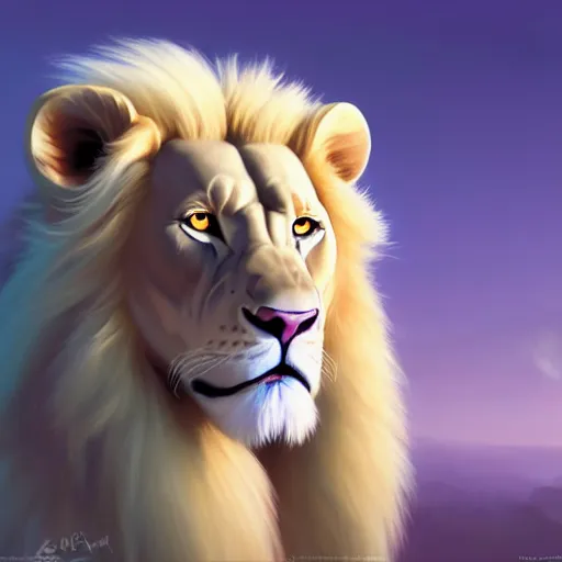 Image similar to portrait of an anthro albino lion, game design fanart by concept artist gervasio canda, behance hd by jesper ejsing, by rhads, makoto shinkai and lois van baarle, ilya kuvshinov, rossdraws global illumination radiating a glowing aura global illumination ray tracing hdr render in unreal engine 5