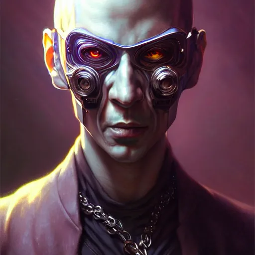 Image similar to front shot of a cyberpunk criminal character, intricate, elegant, highly detailed, centered, digital painting, artstation, concept art, smooth, sharp focus, illustration, artgerm, Tomasz Alen Kopera, Peter Mohrbacher, donato giancola, Joseph Christian Leyendecker, WLOP, Boris Vallejo, mugshot!!!!!