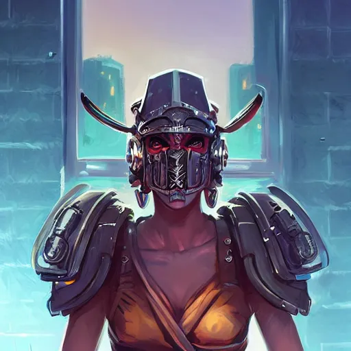 Image similar to cyberpunk viking helmet mask warrior goddess robot ninja fantasy, art gta 5 cover, official fanart behance hd artstation by jesper ejsing, by rhads, makoto shinkai and lois van baarle, ilya kuvshinov, ossdraws