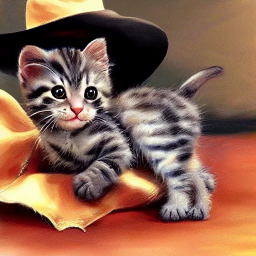 realistic baby kitten with cowboy hat, photorealism, | Stable Diffusion ...