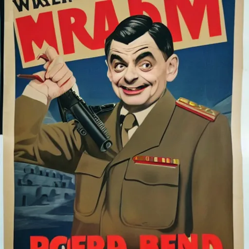 Image similar to World War 2 propaganda poster about Mr Bean