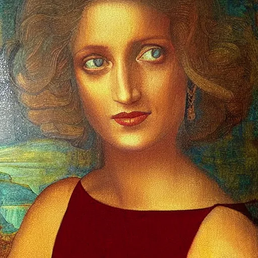 Image similar to a painting of princess diana in the style of leonardo da vinci