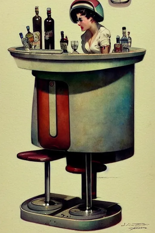 Image similar to ( ( ( ( ( 1 9 5 0 s retro future android mobile bartender bar. muted colors. ) ) ) ) ) by jean - baptiste monge,!!!!!!!!!!!!!!!!!!!!!!!!!