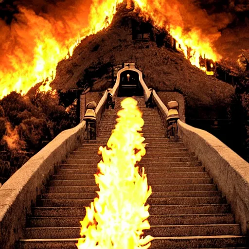 Prompt: stairway to heaven leading to hell dramatic fire beautiful heavenly dramatic