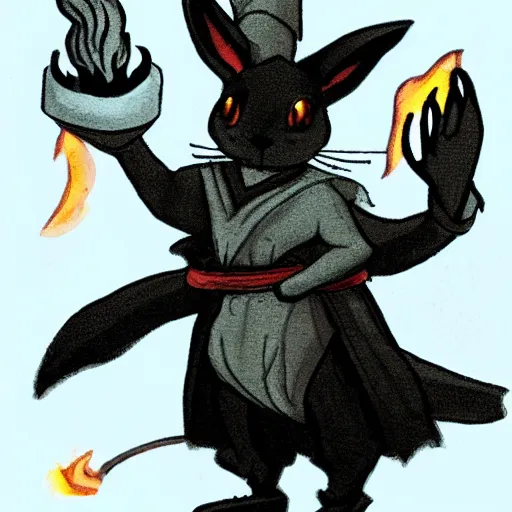 Prompt: concept art of a rabbit sorcerer casting a fire spell, dramatic