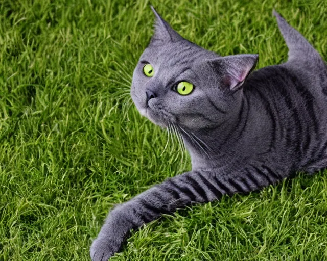 Image similar to A grey short haired cat with black stripes, in the style of Pete the Cat