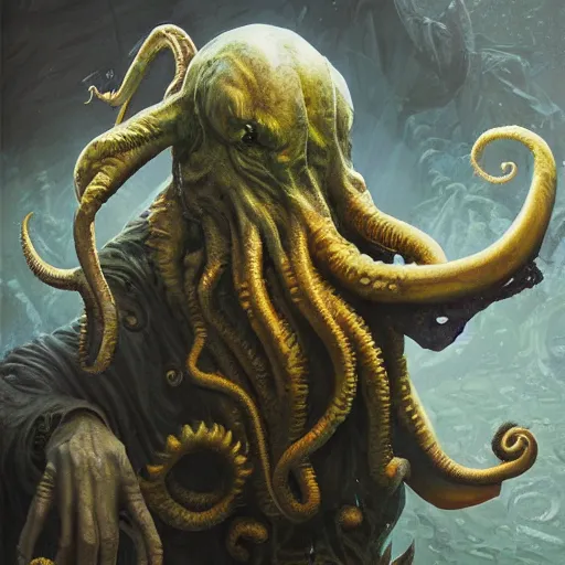 Image similar to cthulhu garfield, 4 k oil on linen by wlop, artgerm, andrei riabovitchev, nuri iyem, james gurney, james jean, greg rutkowski, highly detailed, soft lighting 8 k resolution