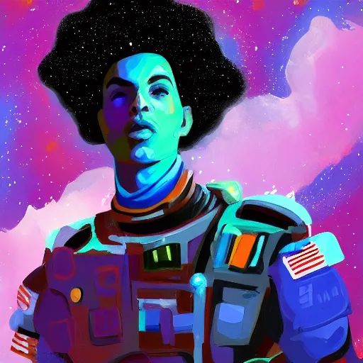 Image similar to a messy painting. Prince in space. Sci Fi colours. Trending on Artstation.