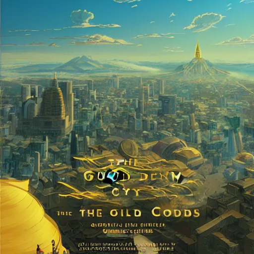 Image similar to the golden city of the gods in the clouds by killian eng and makoto shinkai and studio ghibli