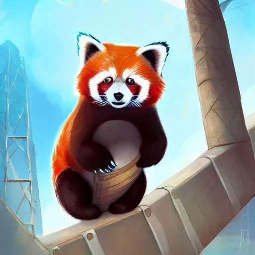 Image similar to beautiful red panda on a bridge by Cyril Rolando