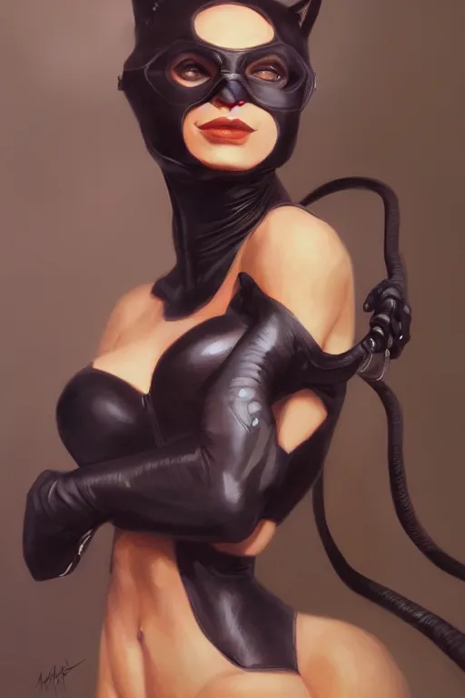 Prompt: portrait of Catwoman by Mandy Jurgens, trending on artstation