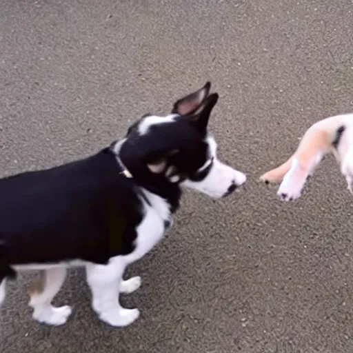 Prompt: Rare event captured on video two dogs fist bump eachother crazy insane