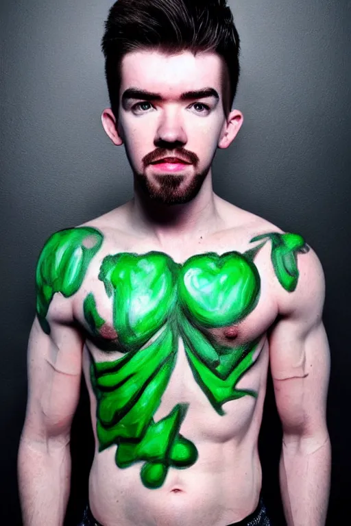 Image similar to Sean McLoughlin, Jacksepticeye, Irish Youtuber, solo portrait, jacked body builder gigachad 🎨🖌️