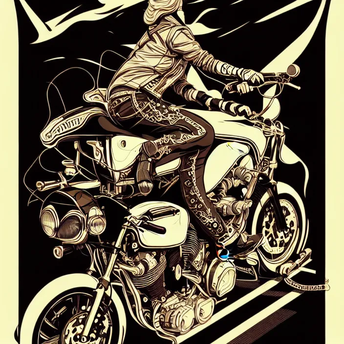 Image similar to Dangerous Biker illustration, vector art style, medium shot, intricate, elegant, highly detailed, digital art, ffffound, art by JC Leyendecker and sachin teng