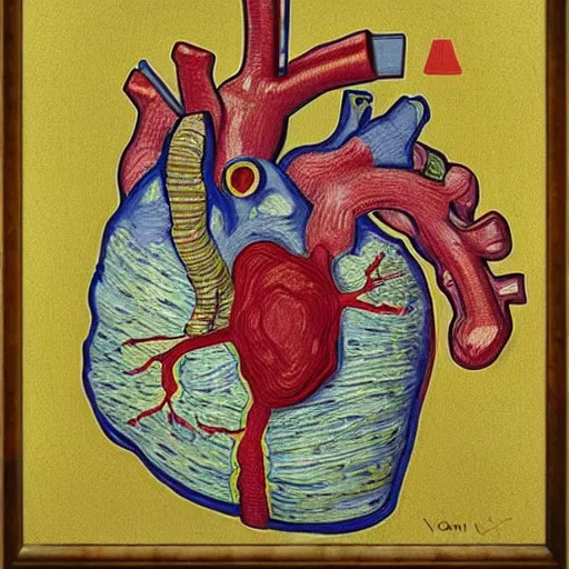 Image similar to cardiac anatomy, cardiac, anatomic, painting by van gogh