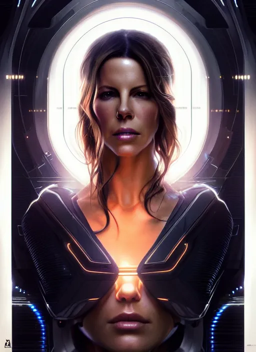 Prompt: symmetry!! portrait of kate beckinsale, sci - fi, anxiety, tech wear, glowing lights!! intricate, elegant, highly detailed, digital painting, artstation, concept art, smooth, sharp focus, illustration, art by artgerm and greg rutkowski and alphonse mucha