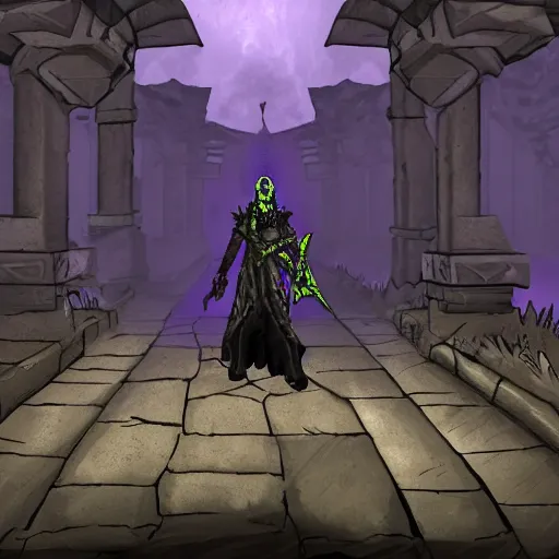 Prompt: an undead mage at the entrance to undercity,