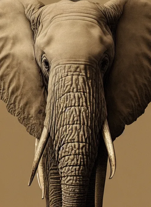 Image similar to portrait of an elephant with translucent skin, visible muscles and veins and arteries and bones and spines and nerves, beautiful detailed intricate insanely detailed octane render, 8k artistic photography, photorealistic, chiaroscuro, by David Cronenberg, Raphael, Caravaggio