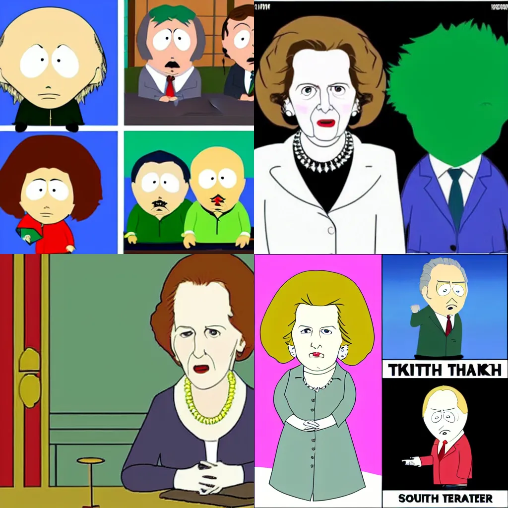 Prompt: Margaret Thatcher as a south park character