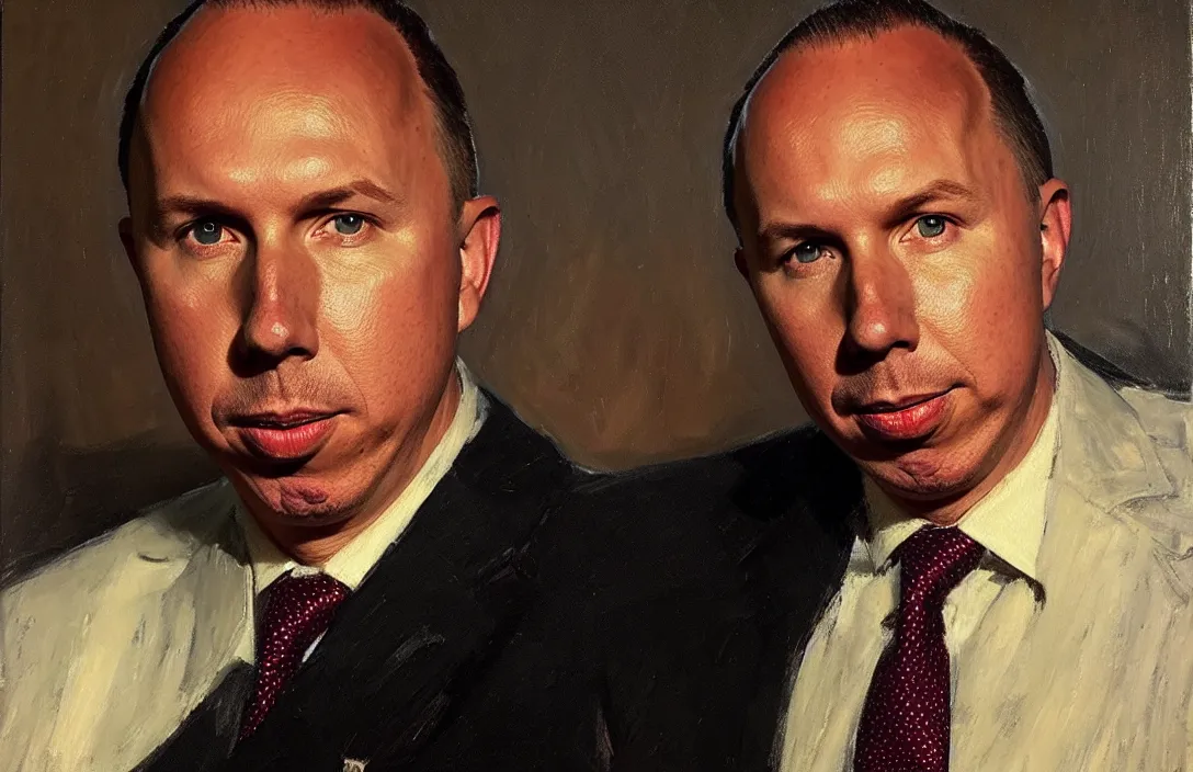 Image similar to portrait of peter dutton australian politician!!!!!!!!!!!!!!!!!!!!!!!!!!!, detailed face, detailed painting, epic lighting, by ilya repin, phil hale and kent williams