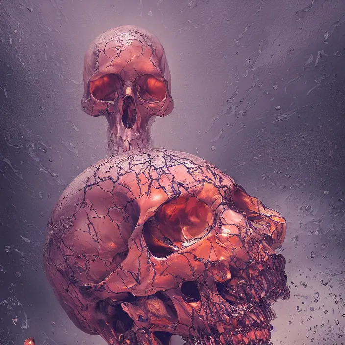 Image similar to a melting dripping human skull. burning water distortions. intricate abstract. intricate artwork. by Tooth Wu, wlop, beeple, dan mumford. octane render, trending on artstation, greg rutkowski, very symmetrical artwork. cinematic, hyper realism, high detail, octane render, 8k, depth of field, bokeh. iridescent accents