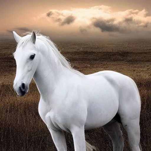 Prompt: beautiful white horse with large white angel wings