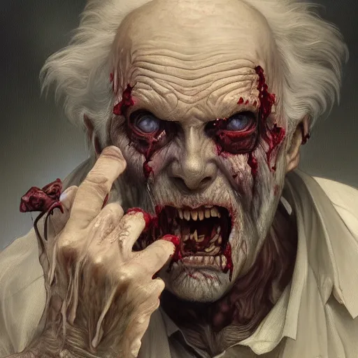 Image similar to elderly zombie man screaming, intricate, art by artgerm and greg rutkowski and alphonse mucha and william - adolphe bouguereau, high detailed, 4 k,