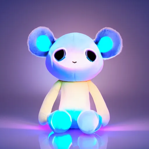 Image similar to cute fumo plush boy who has bioluminescent eyes, jelly glow, emissive bssrdf, lighting up a pitch black room, vray