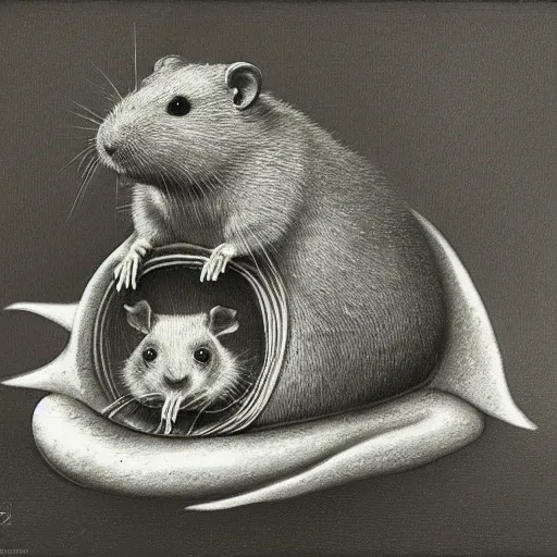 Image similar to a hamster in the style of Zdzisław Beksiński and HR Giger