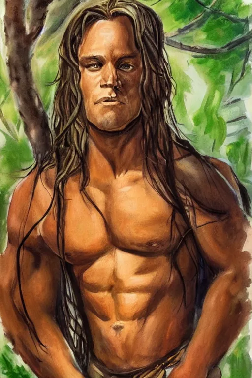 Image similar to disney's tarzan, solo portrait, 🎨🖌