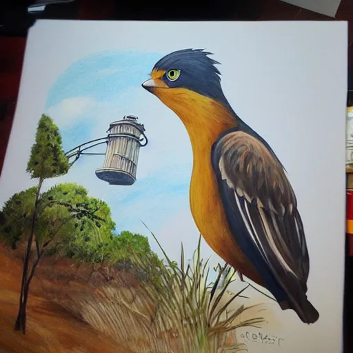 Prompt: A bird in Madrid, painted by Ghibli studio