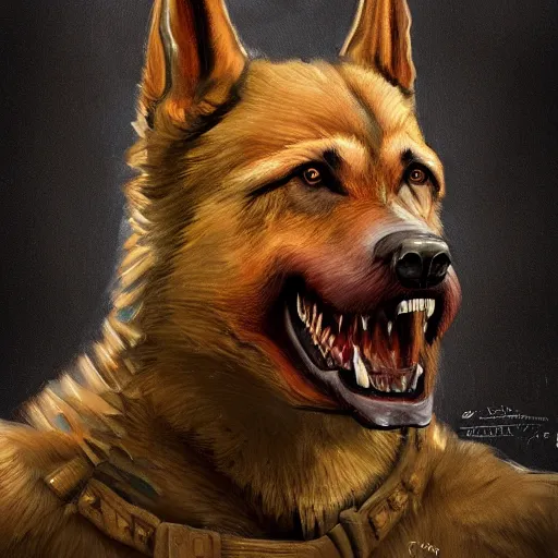 Image similar to a wounded humanoid german shepherd beast - man in military style, sitting on the bed, highly detailed portrait, digital painting, artstation, concept art, smooth, sharp foccus ilustration, artstation