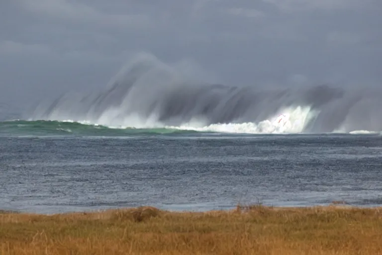 Image similar to a far away shot of a tsunami