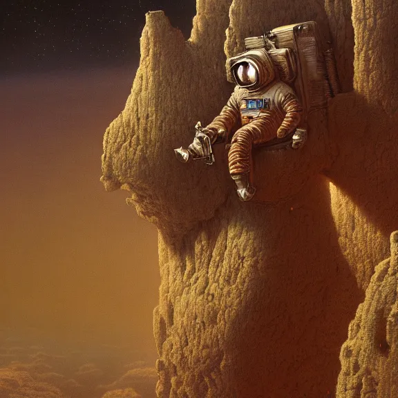 Prompt: a highly detailed 4 k fantasy matte painting of astronaut, zdzislaw beksinski, artstation, cgsociety, unreal engine