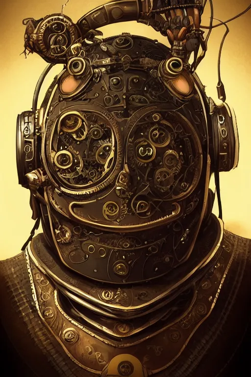 Image similar to steampunk helmet fantasy art mask robot ninja stylized digital illustration sharp focus, elegant intricate digital painting artstation concept art global illumination ray tracing advanced technology chaykin howard and campionpascale and cooke darwyn and davis jack