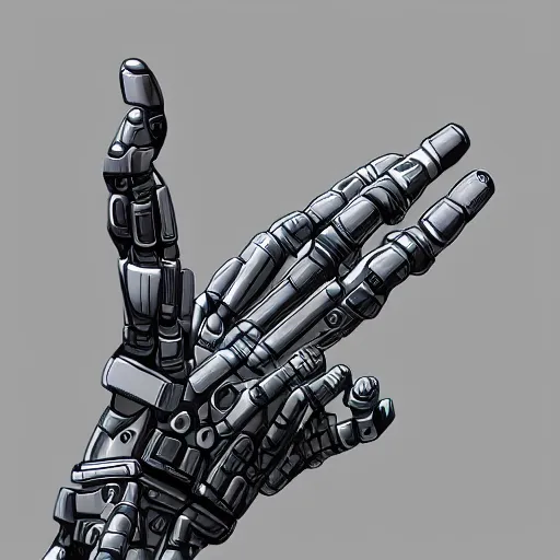 Image similar to robotic hand holding a pencil, artstation, digital art, top view