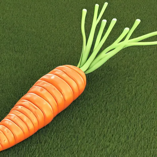 Image similar to A giant cartoon carrot eating a human stick