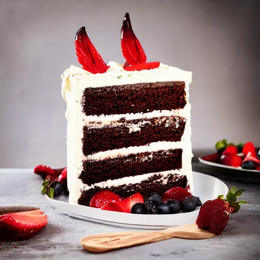 Image similar to an award winning photo of a delicious cake made from bat meat, promotional photo