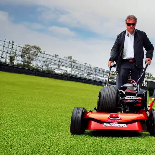 Image similar to formula 1 but lawnmowers instead of cars