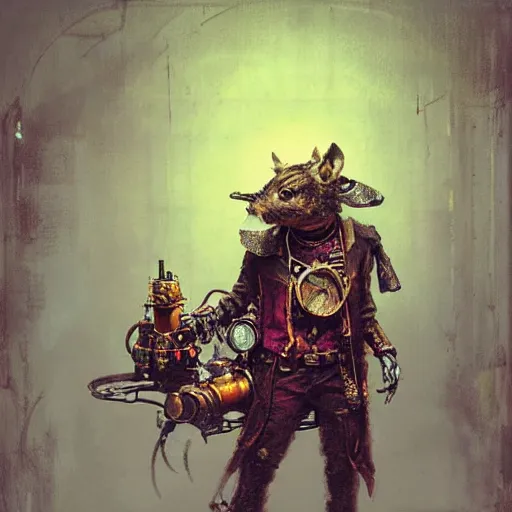 Image similar to steampunk rat, acid, 303, psychedelic, by ruan jia