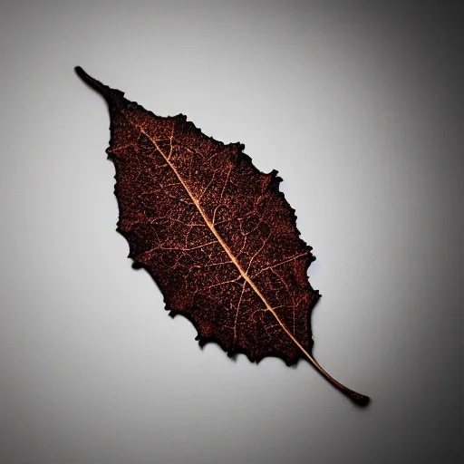 Image similar to Intricate a whole fantasy leaf, encrusted with jewels, illustration, detailed veins, sharp focus, octane render, high quality, 8k, volumetric lighting, on black background