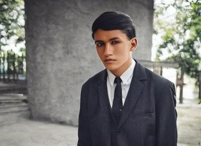 Image similar to outdoor medium close shot of a very very very very extremely handsome!!! good looking young man in 2 0 2 2 his face looks very very like jose rizal!!! hair like jose rizal, eyes like jose rizal, very handsome and wearing modern clothes photo taken in 2 0 2 2, 3 5 mm f 1. 4 digital color photography